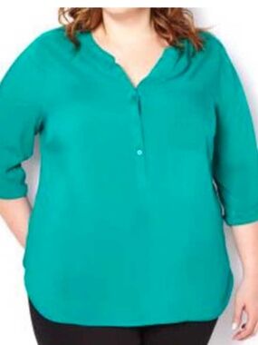POPOVER BLOUSE, DEEP EMERALD, SIZE 5X, LIGHT FABRIC, EMBROIDERED DESIGN ON BACK,
